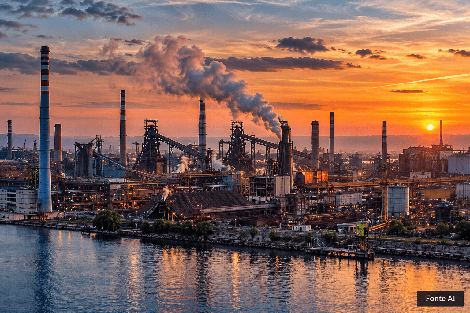 ALT: Acciaieria ex Ilva di Taranto al tramonto sul mare