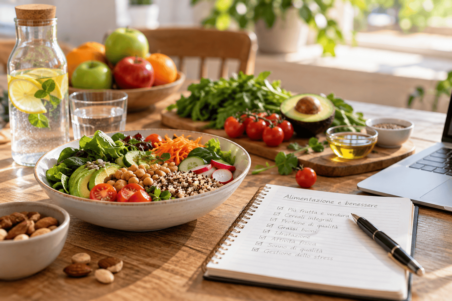 Alimentazione equilibrata e benessere con varietà di alimenti naturali