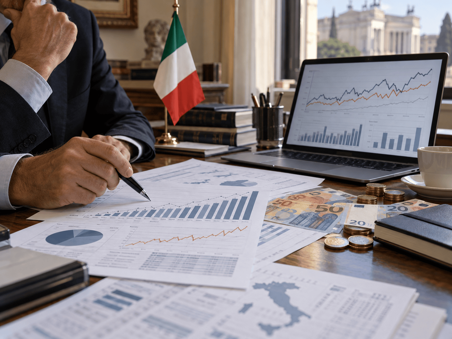 Persone al lavoro durante un'analisi finanziaria in ufficio