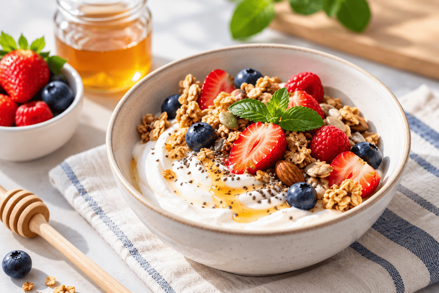 Bowl di yogurt greco con frutti di bosco