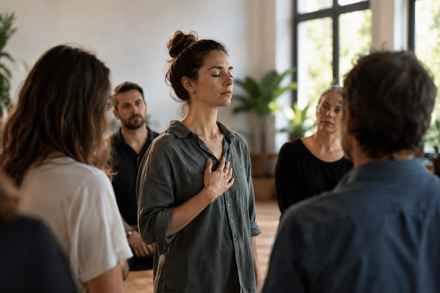 Persone sedute in cerchio durante un momento di ascolto e riflessione