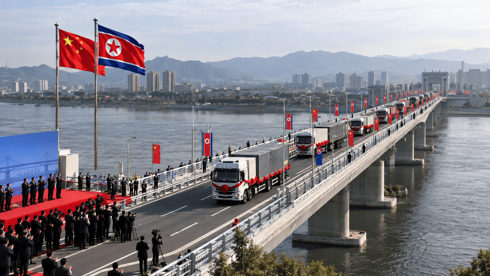 Cerimonia di apertura del ponte tra Cina e Corea del Nord sul fiume Yalu