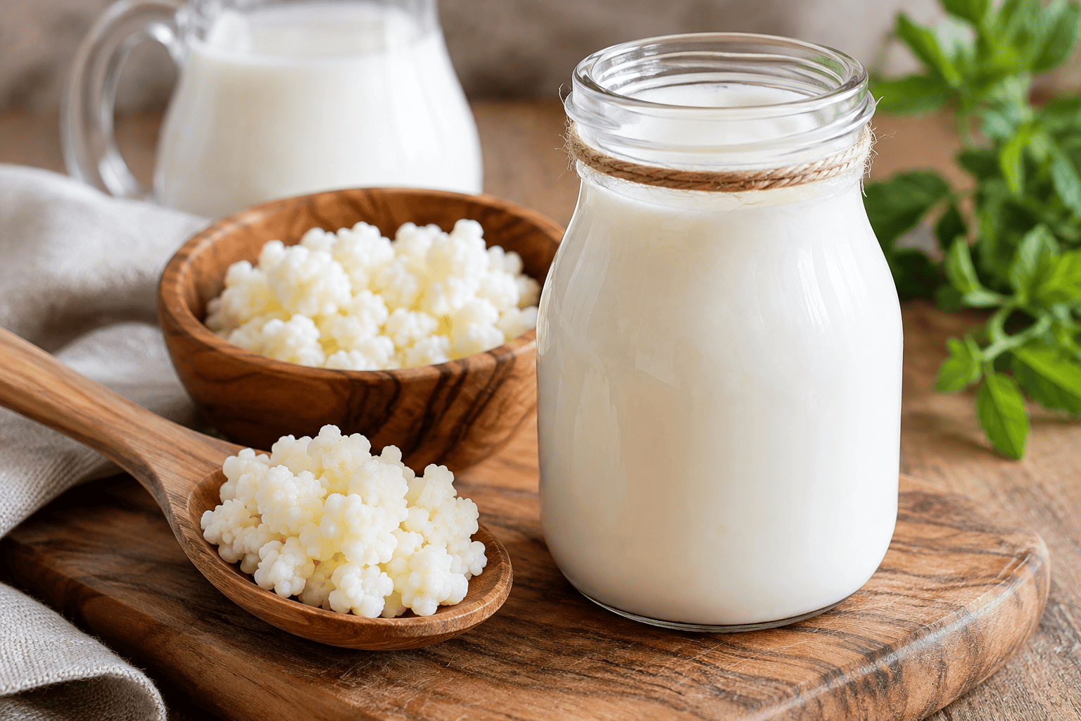 Kefir di latte e granuli utilizzati per la fermentazione