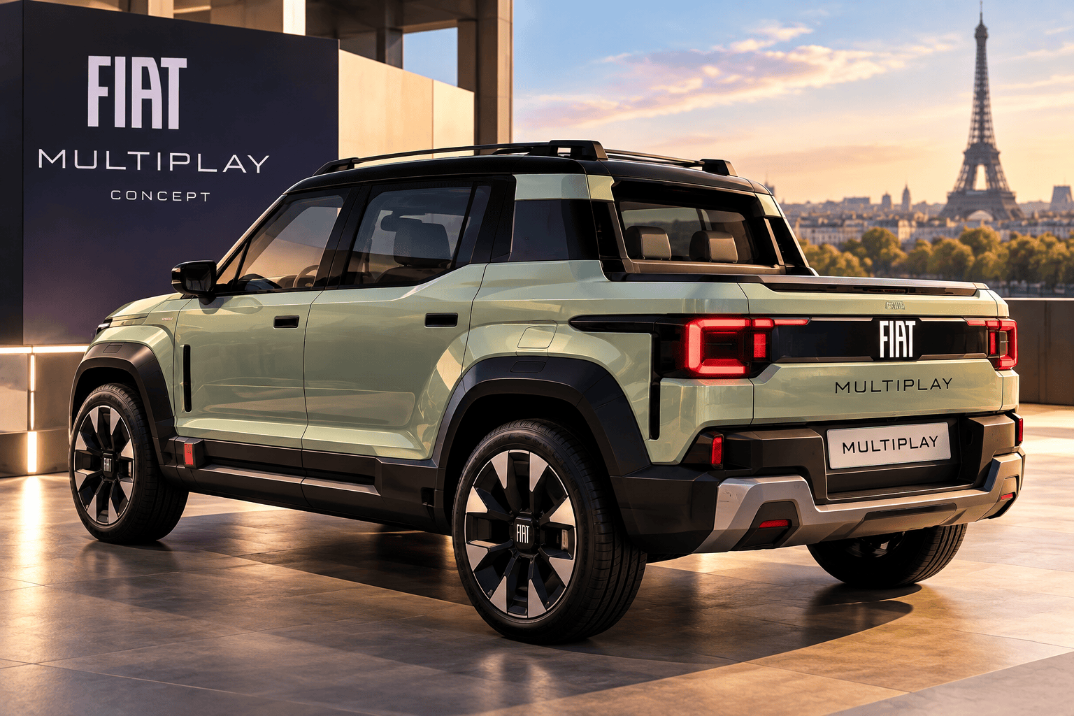 Fiat Multiplay rappresentata al tramonto come concept di mobilità modulare