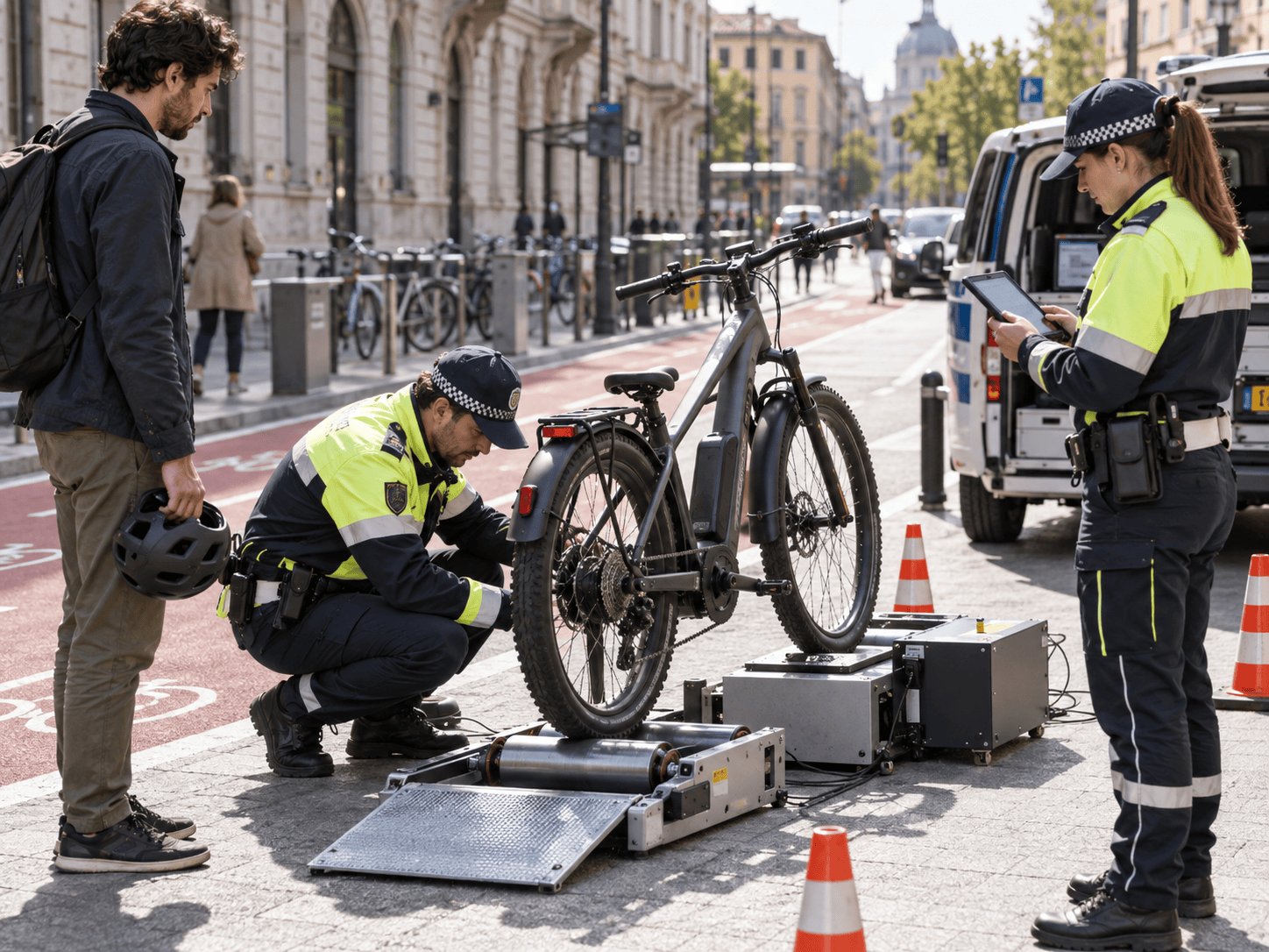 Controllo tecnico di una bici elettrica in città