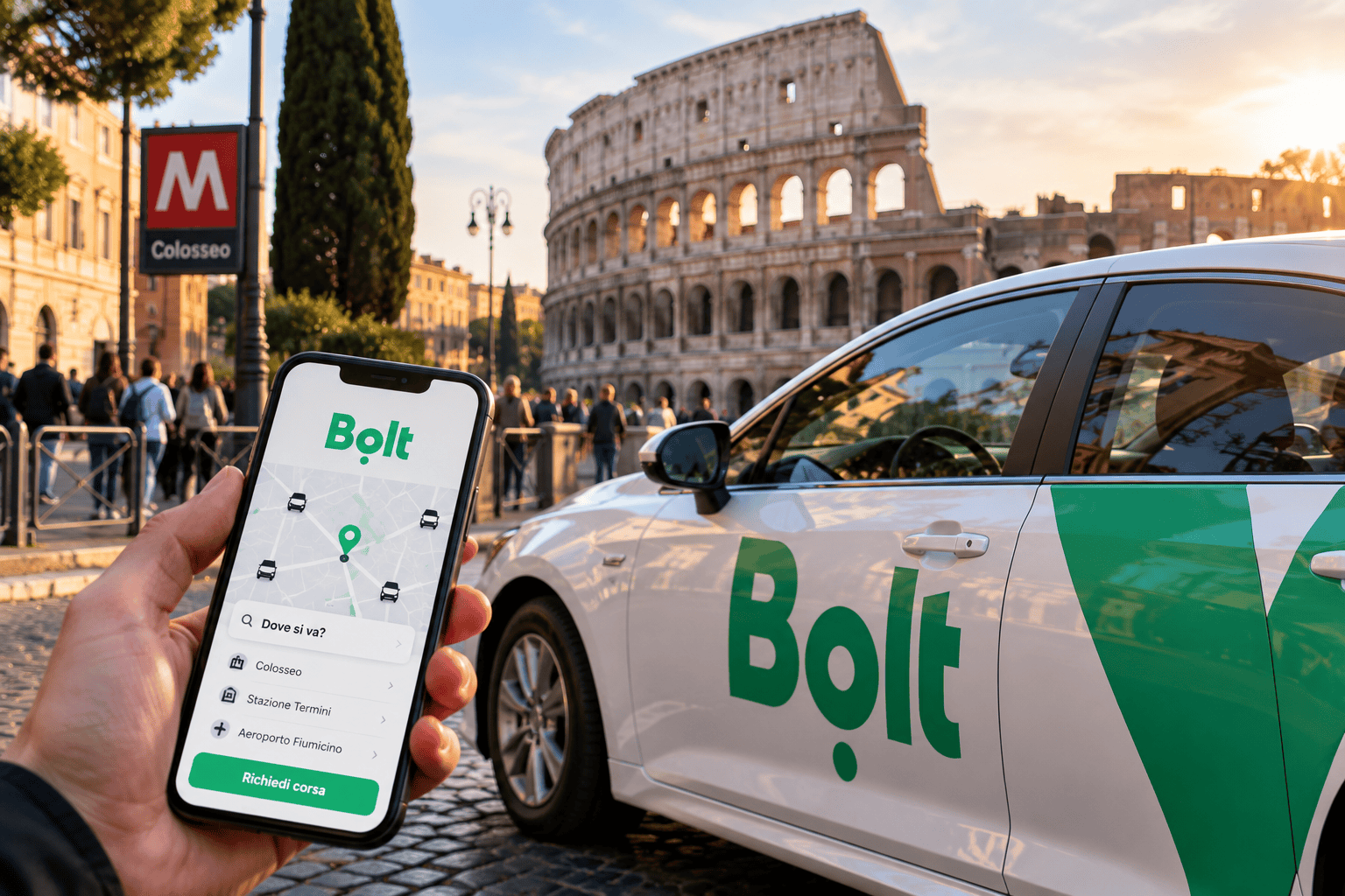 Servizio Bolt a Roma con il Colosseo sullo sfondo