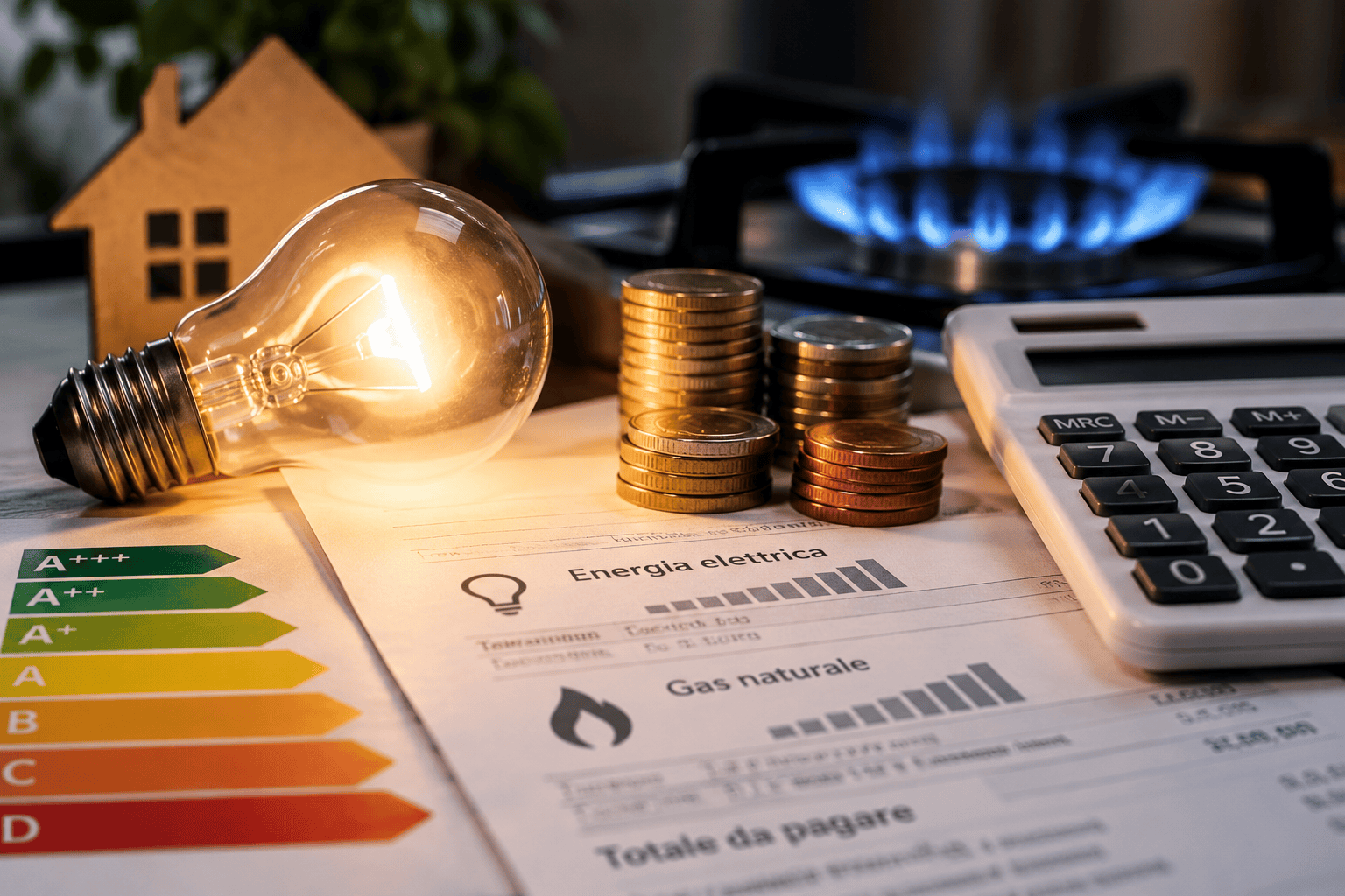 Rappresentazione dei costi domestici di luce e gas