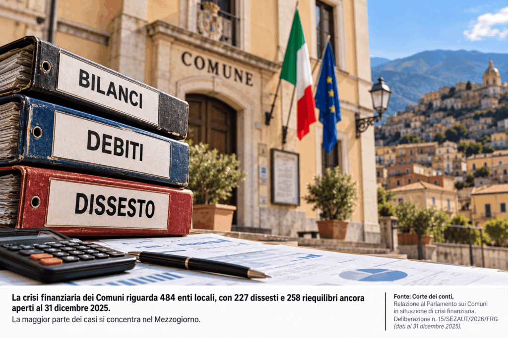 Comuni in dissesto, oltre l’80% dei casi in 3 regioni del Sud