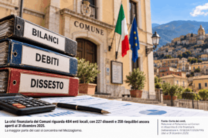 Comuni in dissesto, oltre l’80% dei casi in 3 regioni del Sud