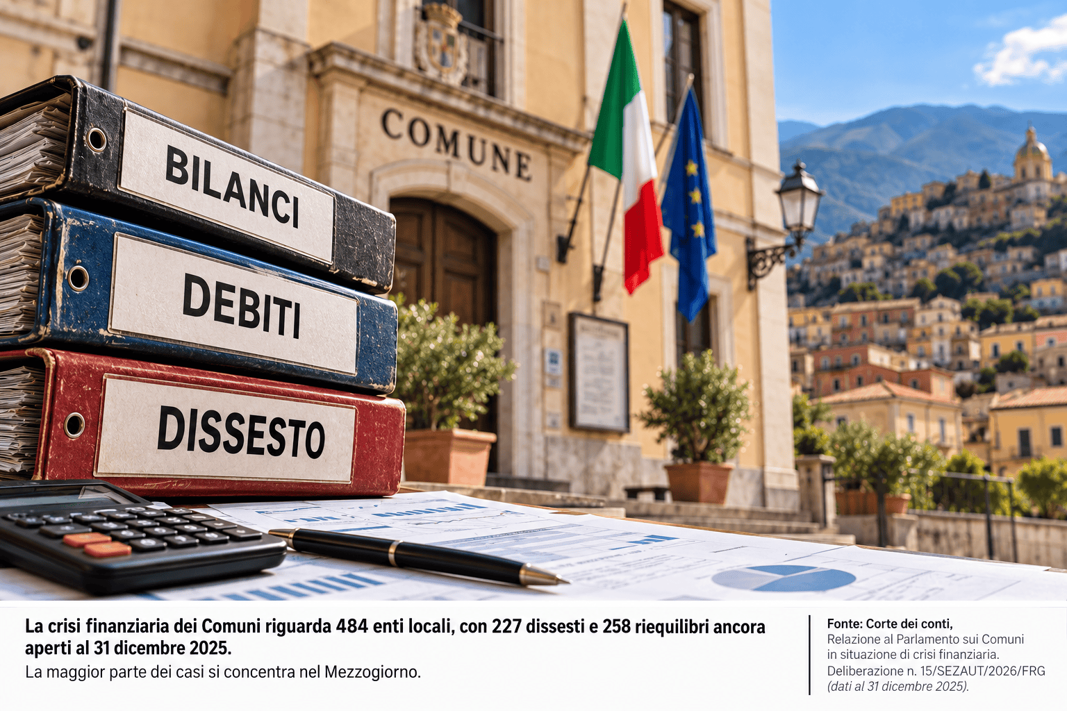 Comuni in dissesto, oltre l’80% dei casi in 3 regioni del Sud