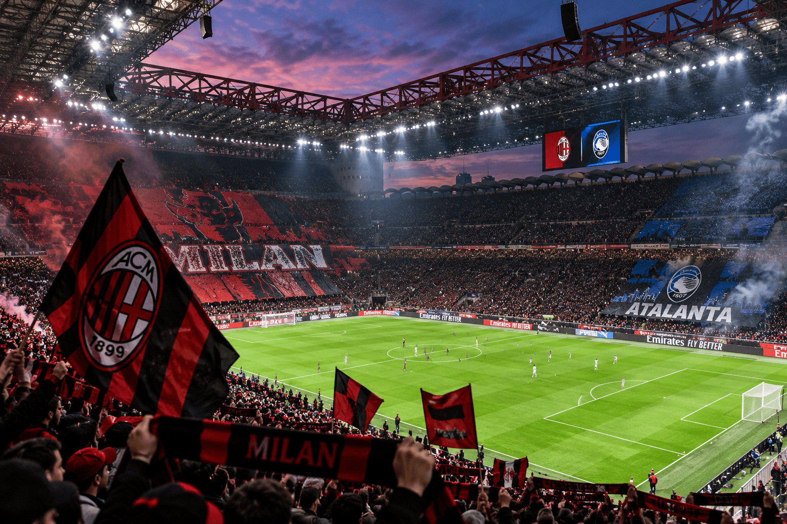 Milan e Atalanta in campo a San Siro durante la partita di Serie A