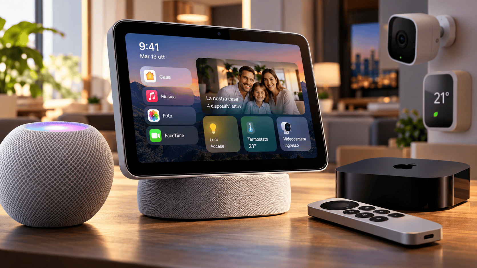 Ecosistema Apple per la casa intelligente con HomeView e dispositivi connessi