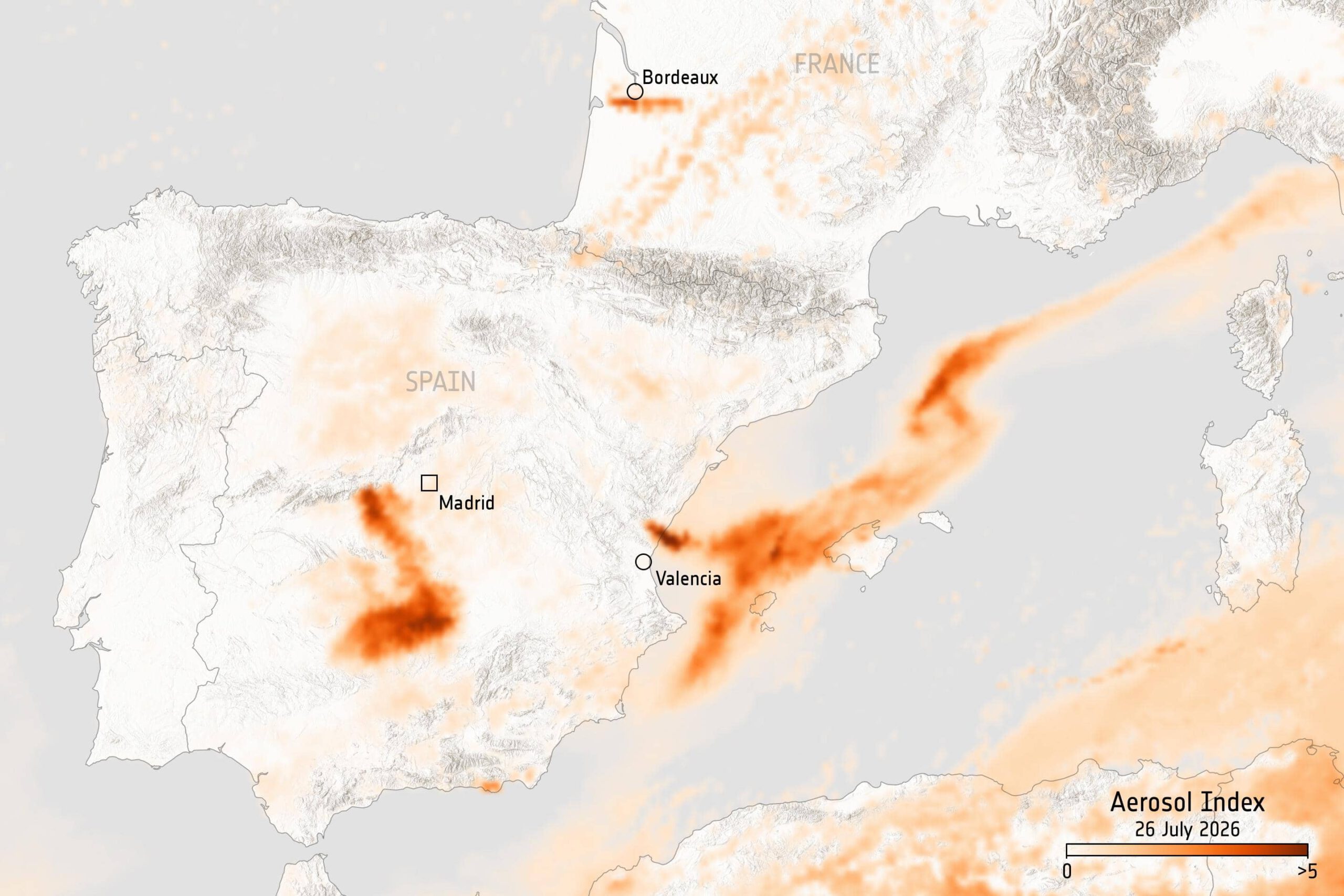 Fumo prodotto dagli incendi europei osservato dallo spazio