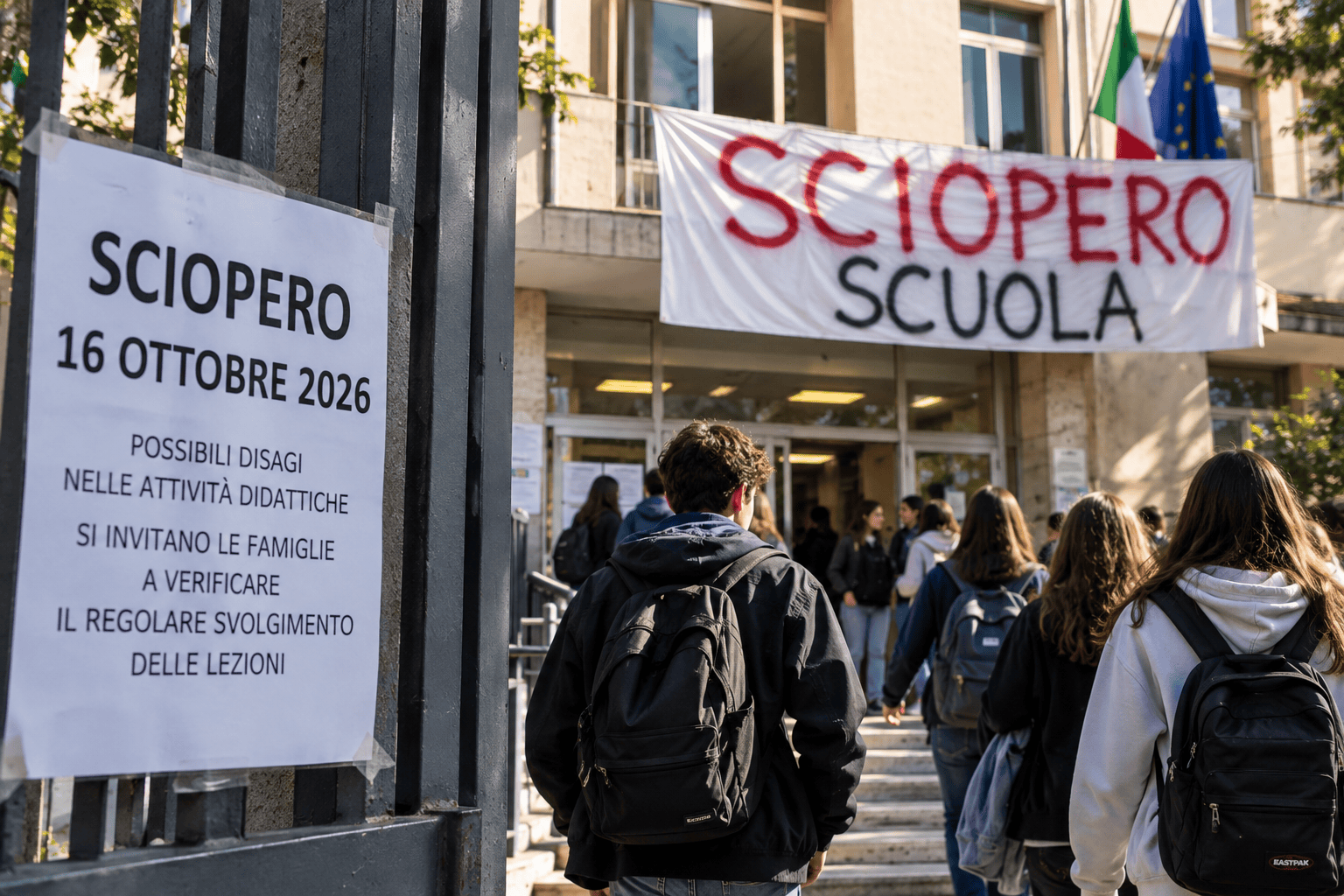 Ingresso di una scuola durante una giornata di sciopero del personale scolastico