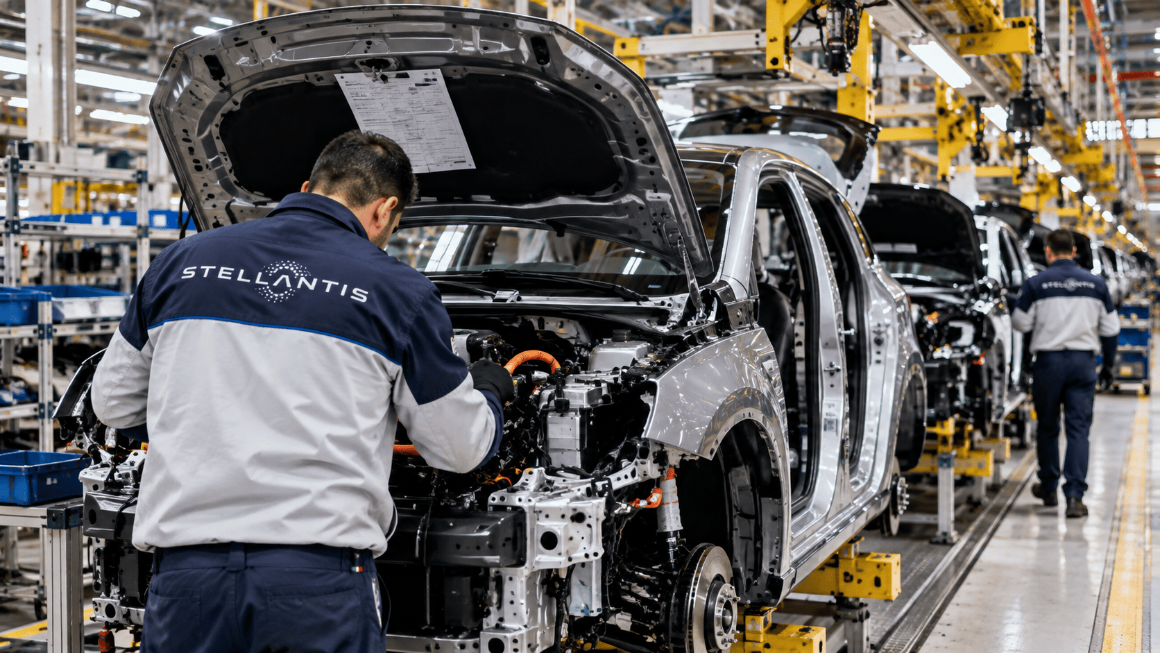 Linea di assemblaggio automobilistica in uno stabilimento industriale