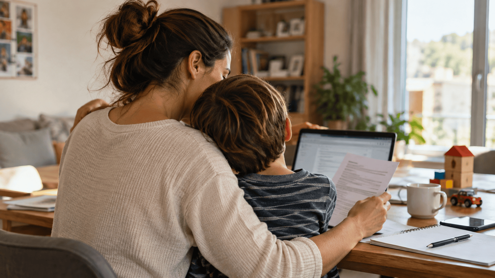 Genitore con figlia durante un momento tra lavoro e vita familiare