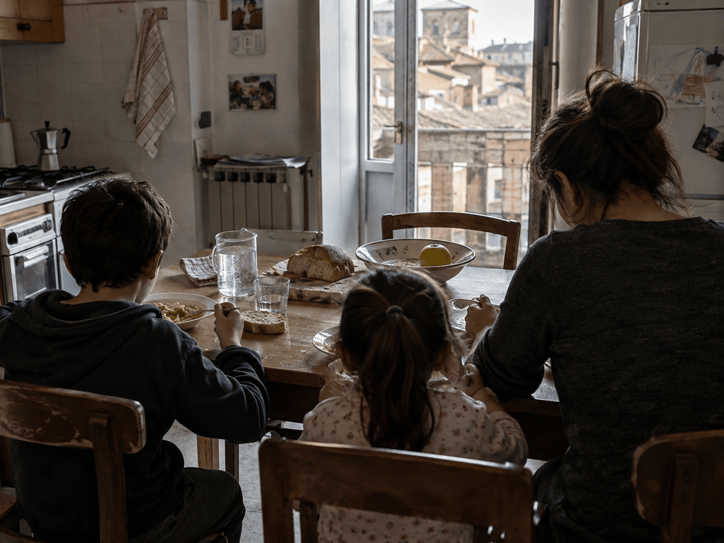 Famiglia riunita a tavola durante un pasto