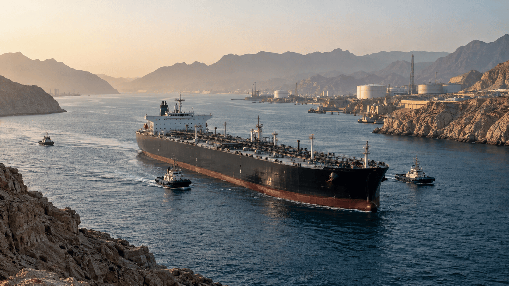 Petroliera in navigazione vicino a porti industriali nel contesto delle tensioni sul mercato del petrolio
