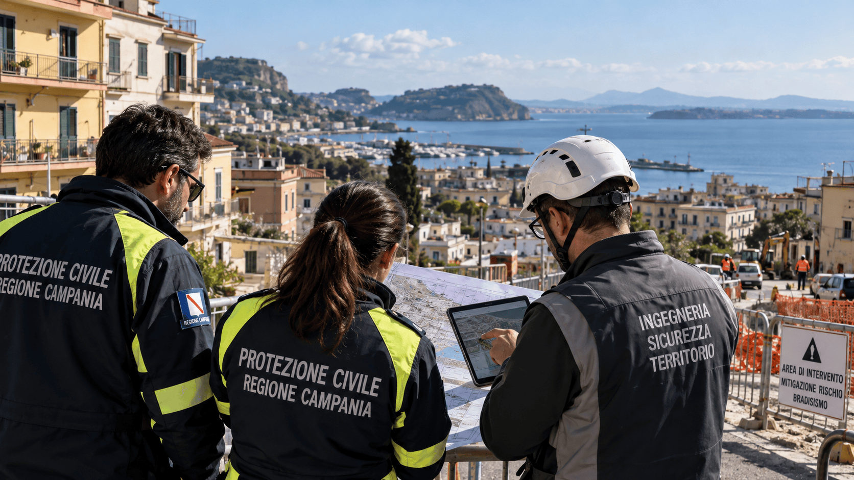 Operatori della Protezione Civile sul Golfo di Pozzuoli nell'area dei Campi Flegrei