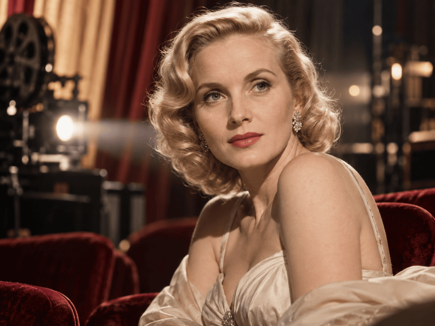 Ritratto glamour di Eva Marie Saint ispirato all'estetica del cinema classico hollywoodiano