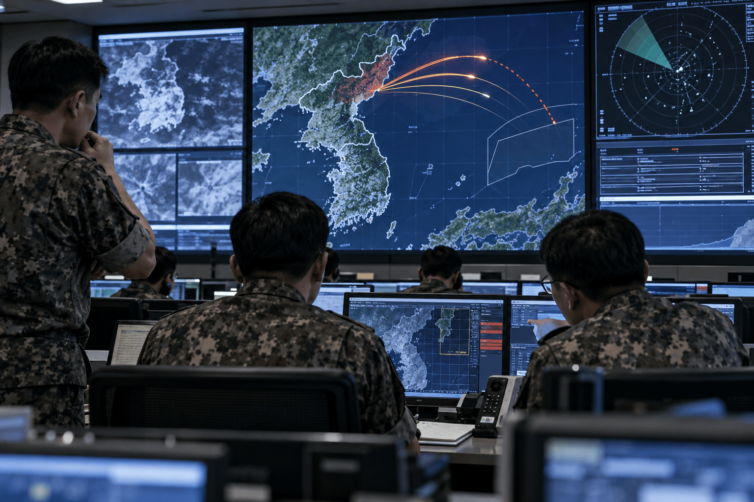 Sala di comando per il monitoraggio strategico dei lanci missilistici nella penisola coreana