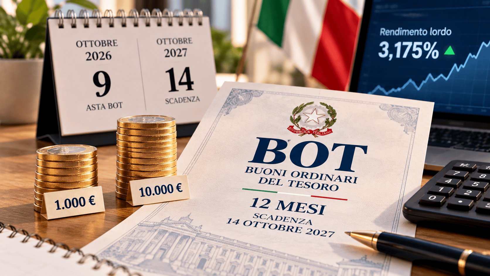 Scena finanziaria dedicata ai BOT italiani e ai rendimenti dei titoli di Stato