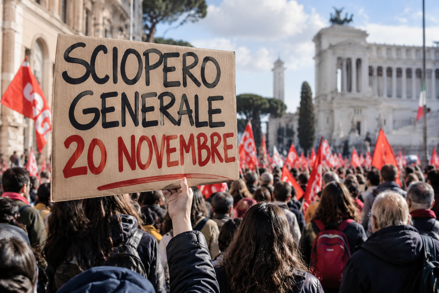 Manifestazione sindacale durante uno sciopero generale in piazza