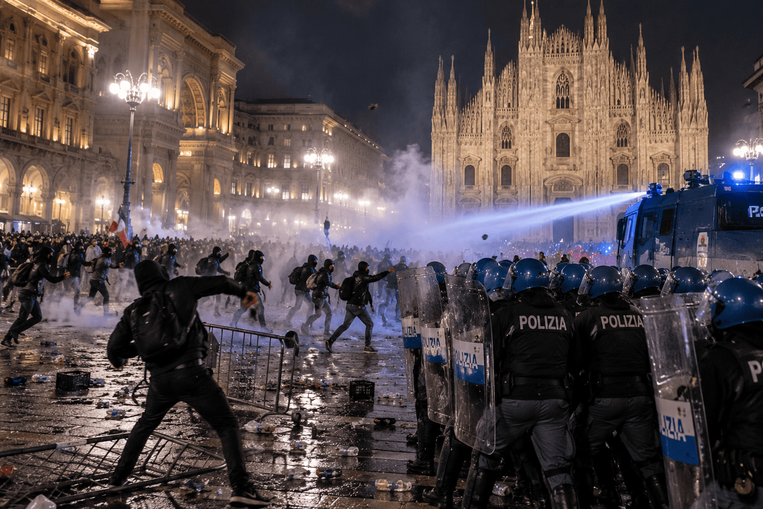 Scontri notturni davanti al Duomo di Milano