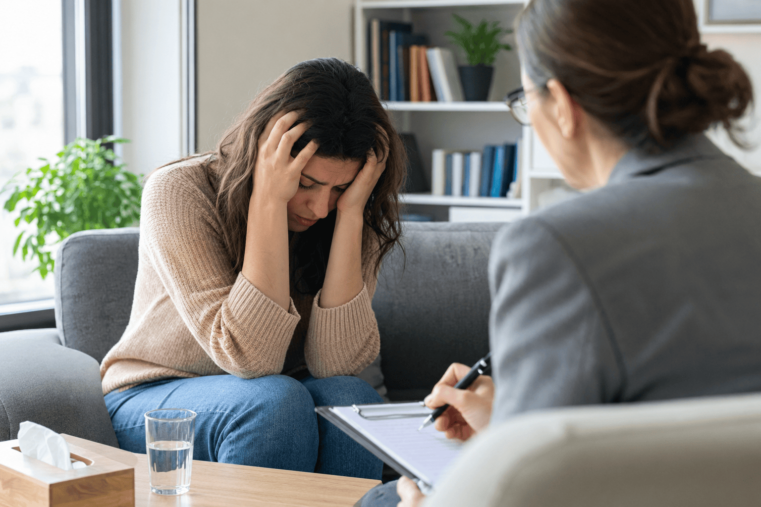 Seduta di terapia in un ambiente accogliente dedicata al supporto della salute mentale