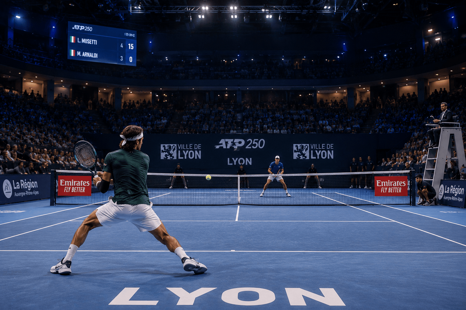Campo da tennis indoor durante il torneo ATP di Lione