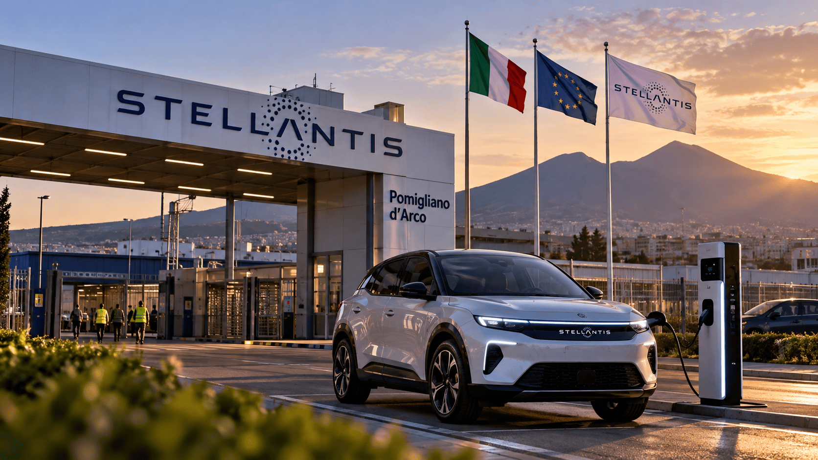 Stabilimento industriale automobilistico al tramonto