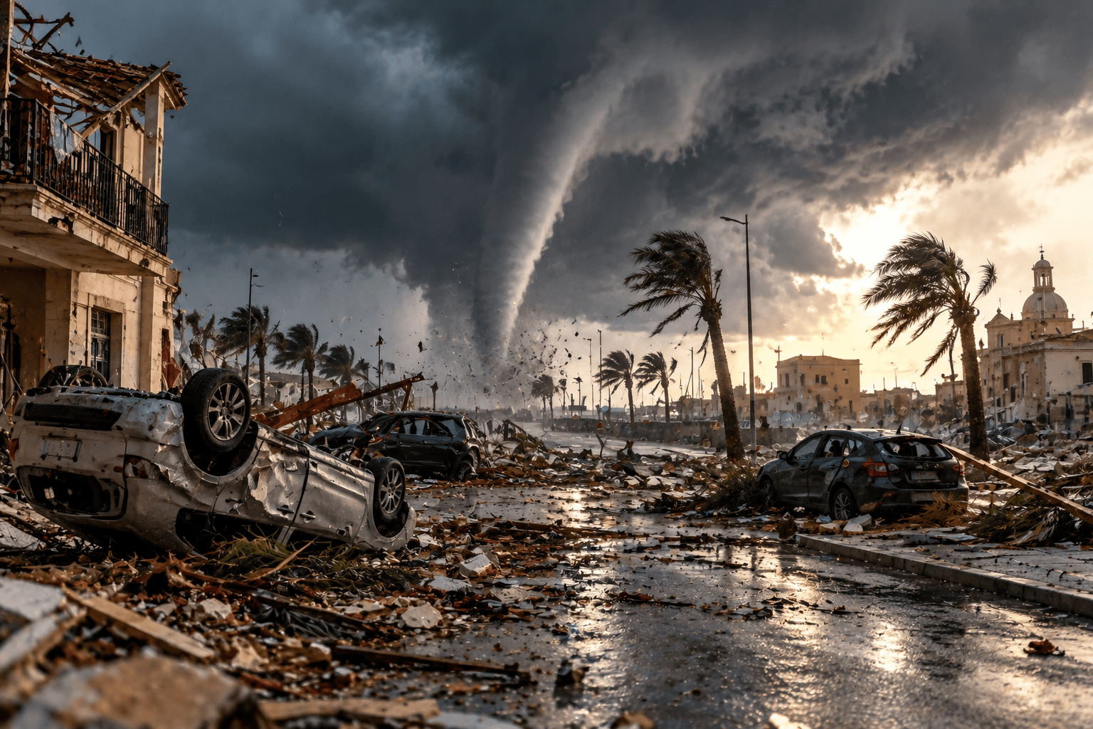 Tornado sulla passeggiata costiera durante il maltempo a Marsala