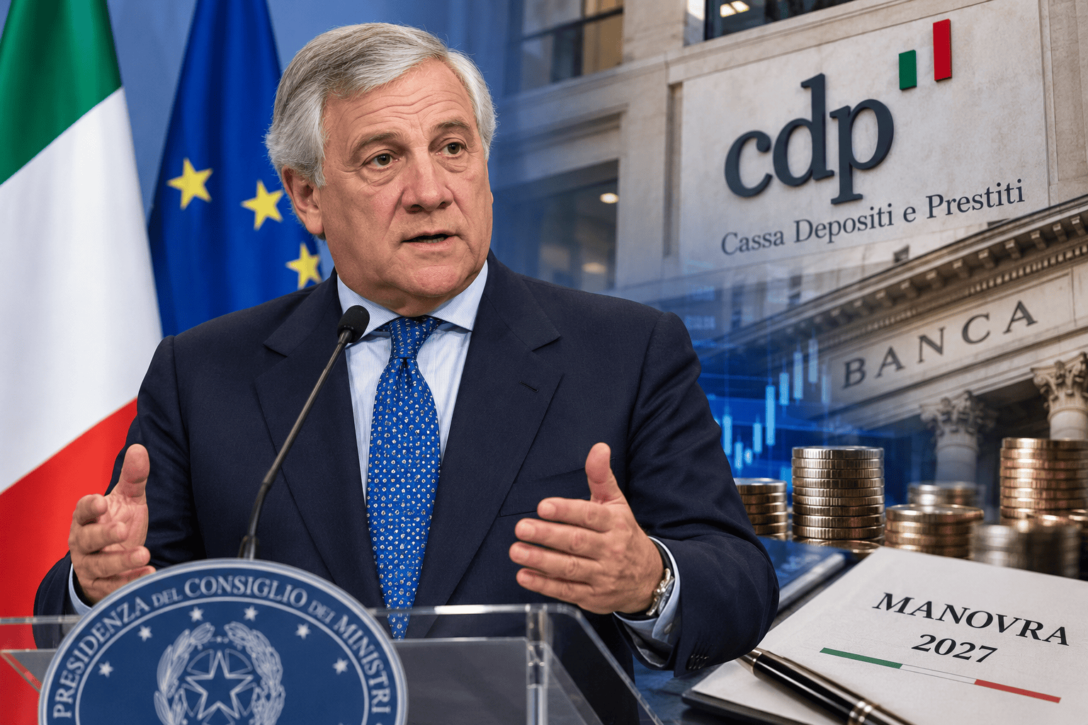 Tajani apre al contributo del mondo finanziario per la Manovra 2027. Sul tavolo 5 miliardi, mentre restano da definire formula e soggetti.